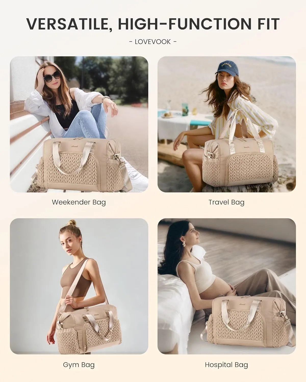 LOVEVOOK Travel Duffle Bag Gym Bag, Quilted Weekender Bags for Women Overnight Bag, Hospital Bag for Women Labor Delivery, Personal Item Travel Carry on Bag for Airplanes