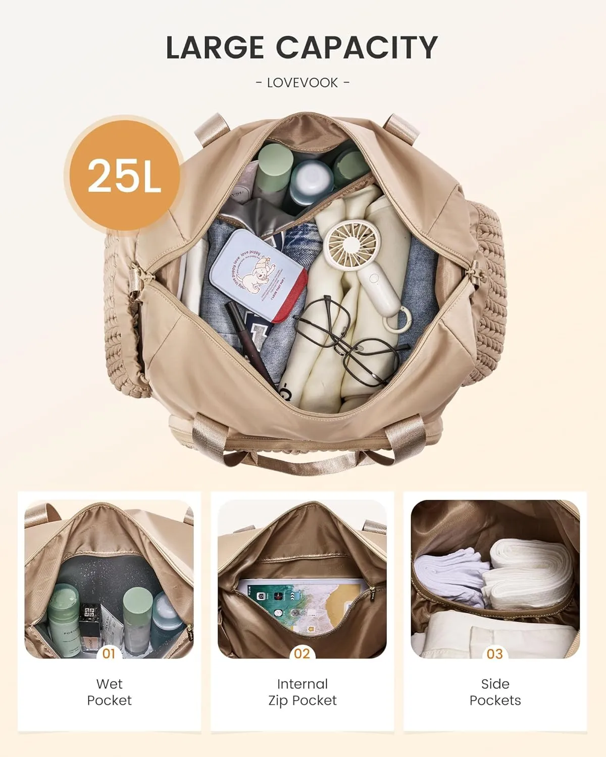 LOVEVOOK Travel Duffle Bag Gym Bag, Quilted Weekender Bags for Women Overnight Bag, Hospital Bag for Women Labor Delivery, Personal Item Travel Carry on Bag for Airplanes