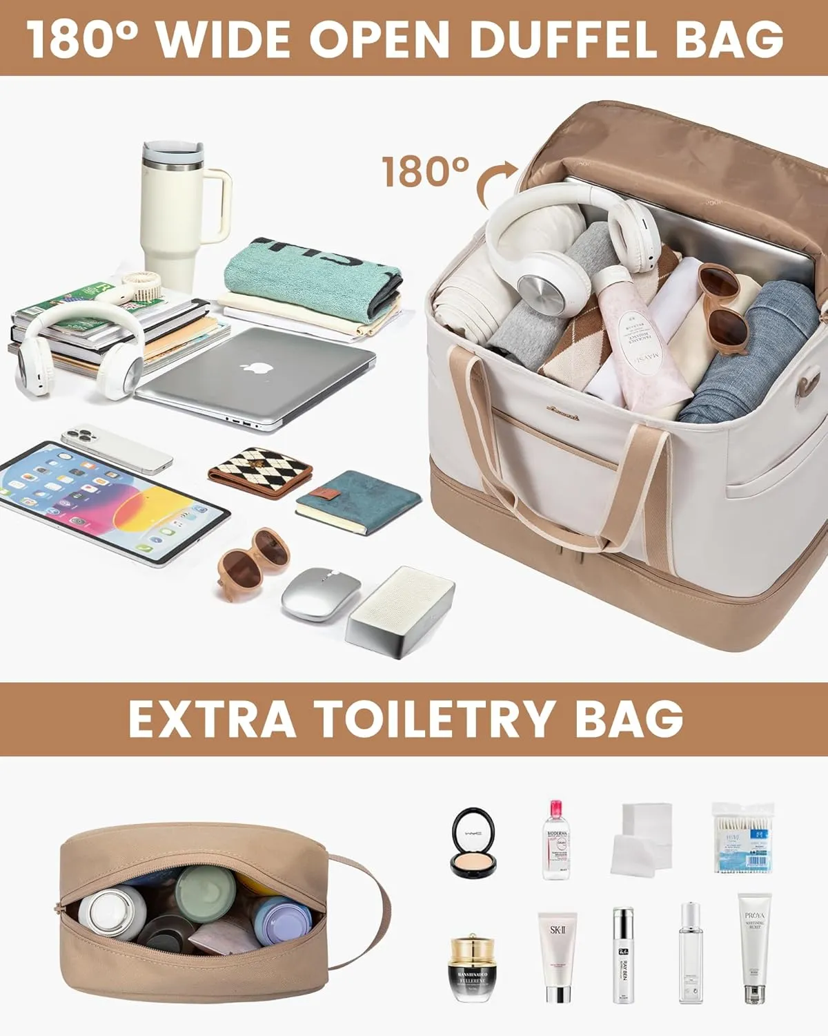 LOVEVOOK Travel Duffle Bags for Women, 45L carry on weekender bags, personal item travel bag with Toiletry, hospital for women labor delivery overnight bag, gym bag for women