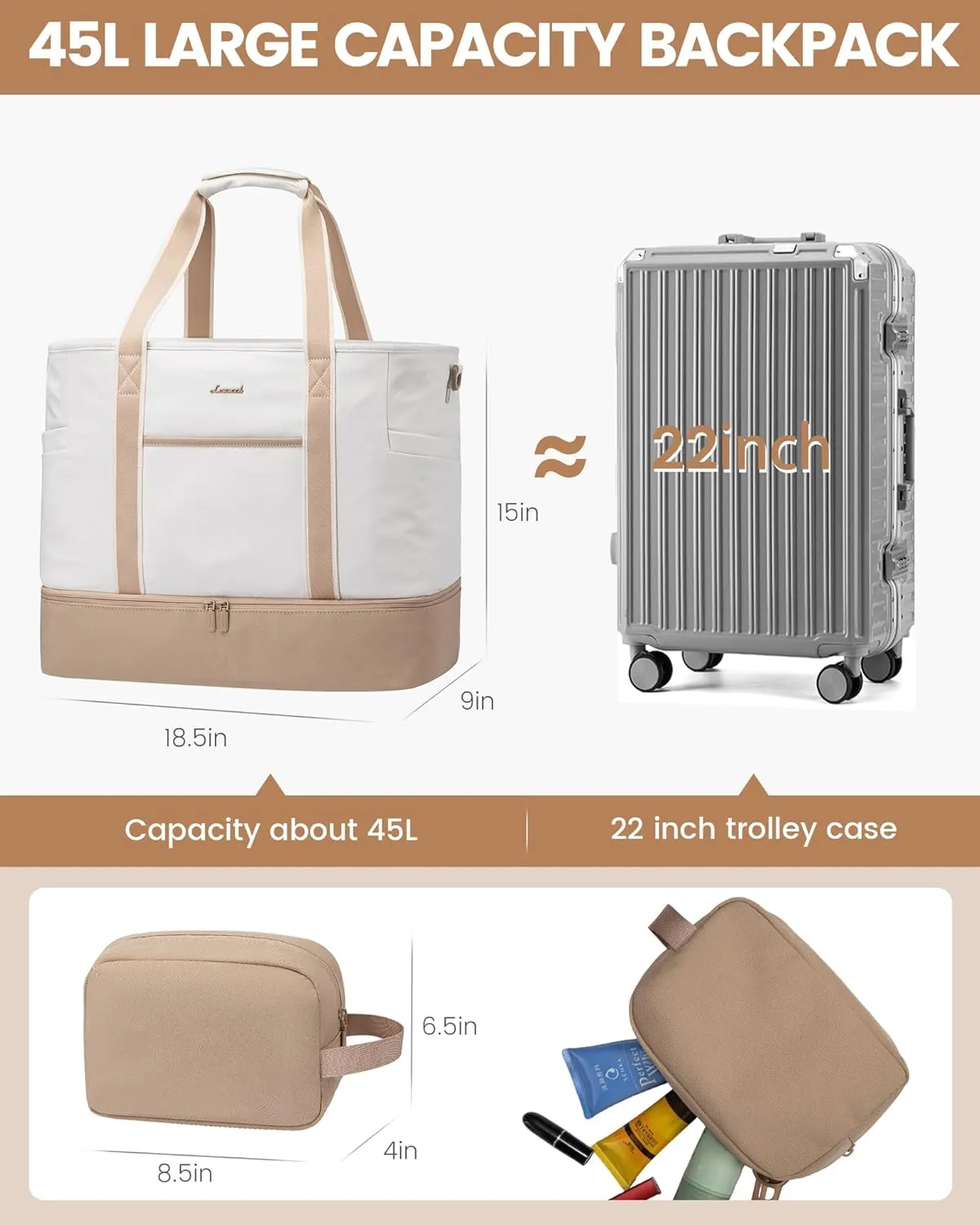 LOVEVOOK Travel Duffle Bags for Women, 45L carry on weekender bags, personal item travel bag with Toiletry, hospital for women labor delivery overnight bag, gym bag for women