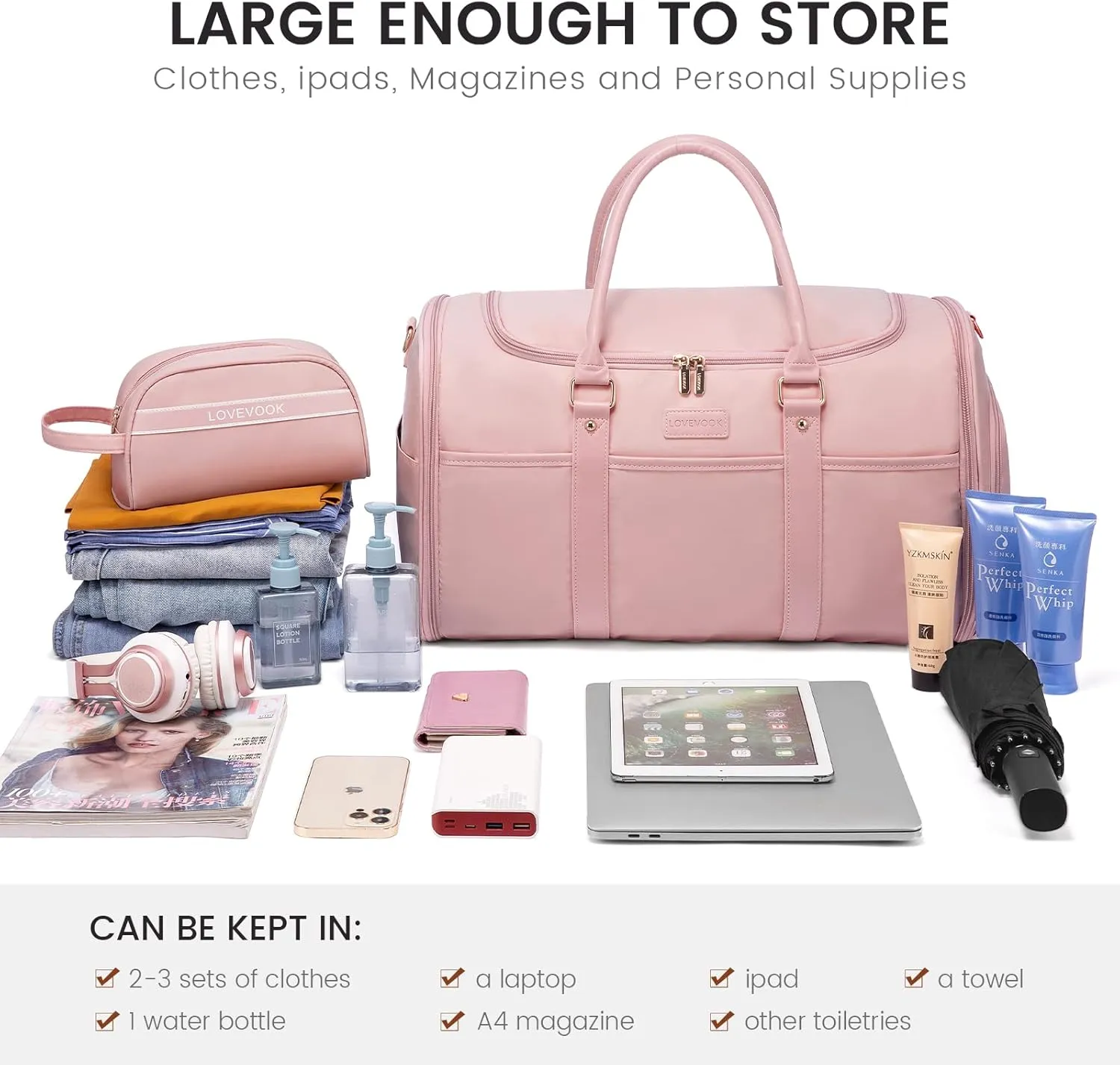 LOVEVOOK Weekender Bag for Women Cute Travel Tote Bag Gym Duffel Bag with Toiletry Bag Carry On Bag Overnight Hospital Bag
