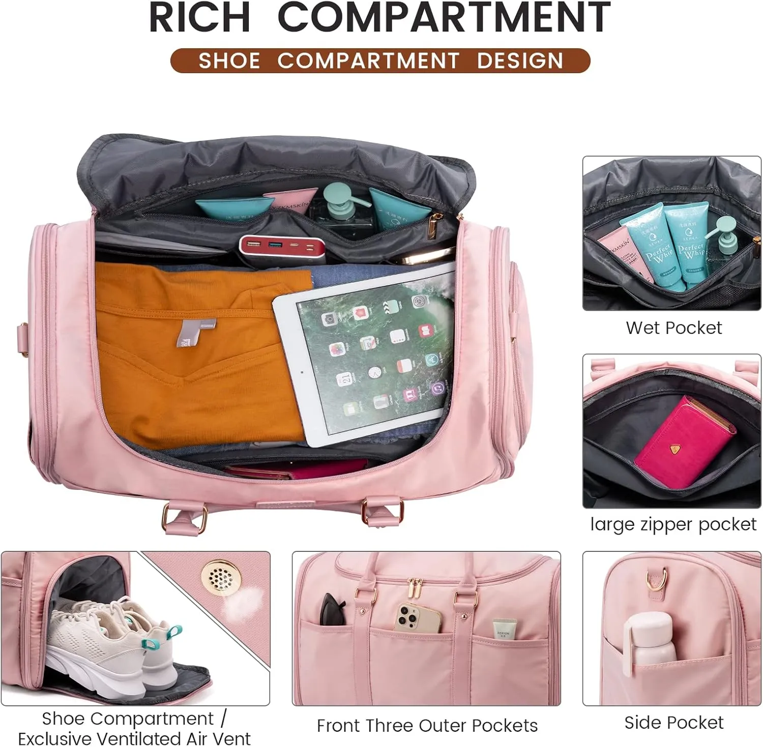 LOVEVOOK Weekender Bag for Women Cute Travel Tote Bag Gym Duffel Bag with Toiletry Bag Carry On Bag Overnight Hospital Bag