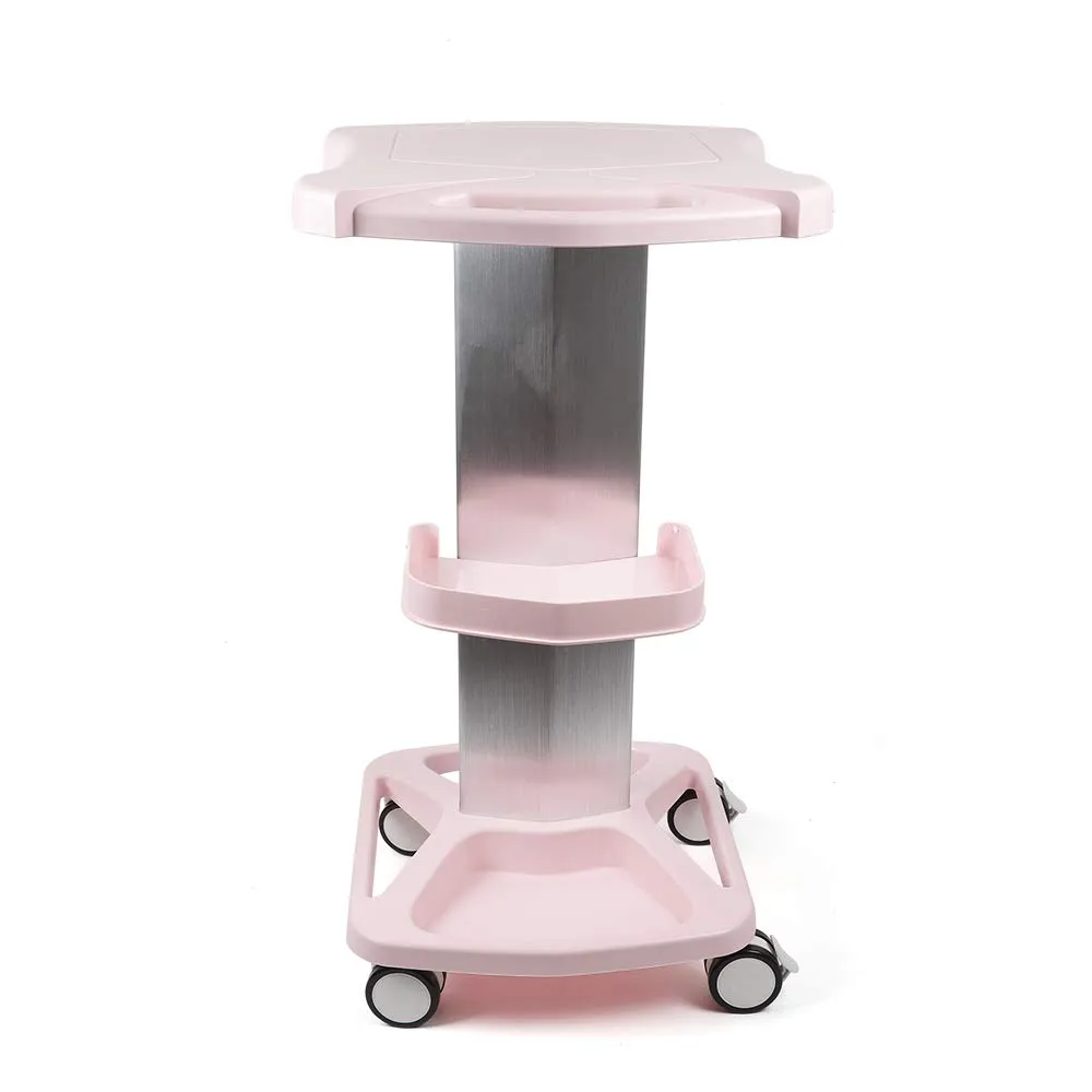LOYALHEARTDY Beauty Salon Trolley Cart,Salon Rolling Trolley Cart with Wheels,Aluminum Alloy   ABS Rolling Cart Tray Mobile Storage Cart for Ultrasonic Cavitation RF Machines,Spa,Pink