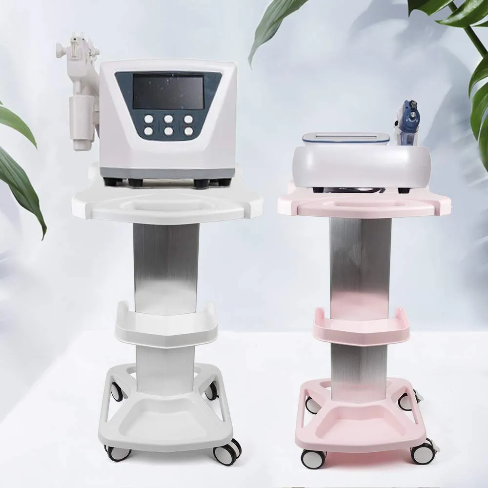 LOYALHEARTDY Beauty Salon Trolley Cart,Salon Rolling Trolley Cart with Wheels,Aluminum Alloy   ABS Rolling Cart Tray Mobile Storage Cart for Ultrasonic Cavitation RF Machines,Spa,Pink