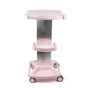LOYALHEARTDY Beauty Salon Trolley Cart,Salon Rolling Trolley Cart with Wheels,Aluminum Alloy   ABS Rolling Cart Tray Mobile Storage Cart for Ultrasonic Cavitation RF Machines,Spa,Pink