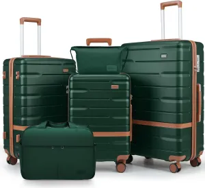 Luggage Sets 5 Piece Luggage Sets Lightweight Hard Shell Suitcases with Spinner Wheels for Family Travel - Durable PC ABS Material Carry On Luggage (Green)