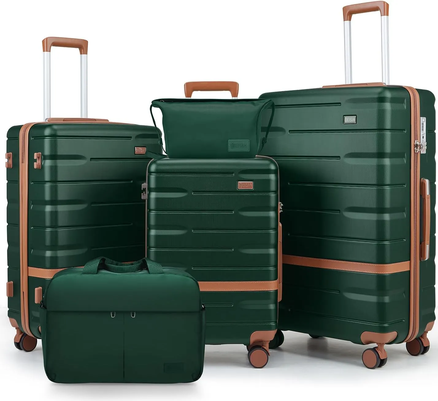 Luggage Sets 5 Piece Luggage Sets Lightweight Hard Shell Suitcases with Spinner Wheels for Family Travel - Durable PC ABS Material Carry On Luggage (Green)