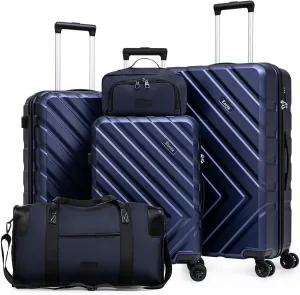 Luggage Sets 5 Piece, Suitcases with Wheels, ABS Hard Case Luggage with TSA Lock Spinner Wheels, Carry On Luggage Set (20/24/28 inch) (5 Piece Sets (20"/24"/28"/DB/TB))