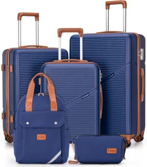 Luggage Sets 5 Piece Suitcases with Wheels, Suitcase Set ABS Hard Case Luggage with TSA Lock Spinner Wheels Durable Travel Luggage(DarkBlue, 5-Piece Set(20"/24"/28"))