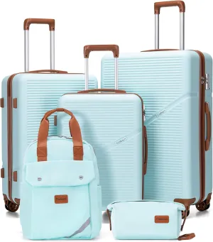 Luggage Sets 5 Piece Suitcases with Wheels, Suitcase Set ABS Hard Case Luggage with TSA Lock Spinner Wheels Durable Travel Luggage(MintGreen, 5-Piece Set(20"/24"/29"))