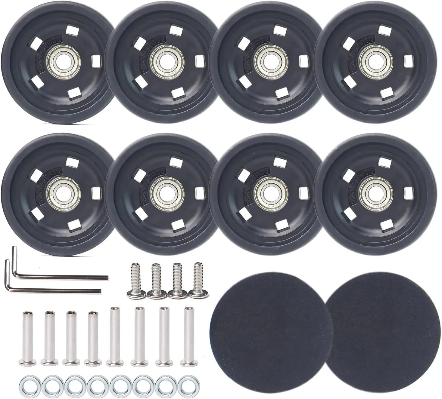 Luggage Wheels Replacement Kit 50mm x 12mm, Suitcase Replacement Wheels with Black Screws Axles Bearings, Repair Suitcase Caster Set for Trolley Bag Travel (8PCS)