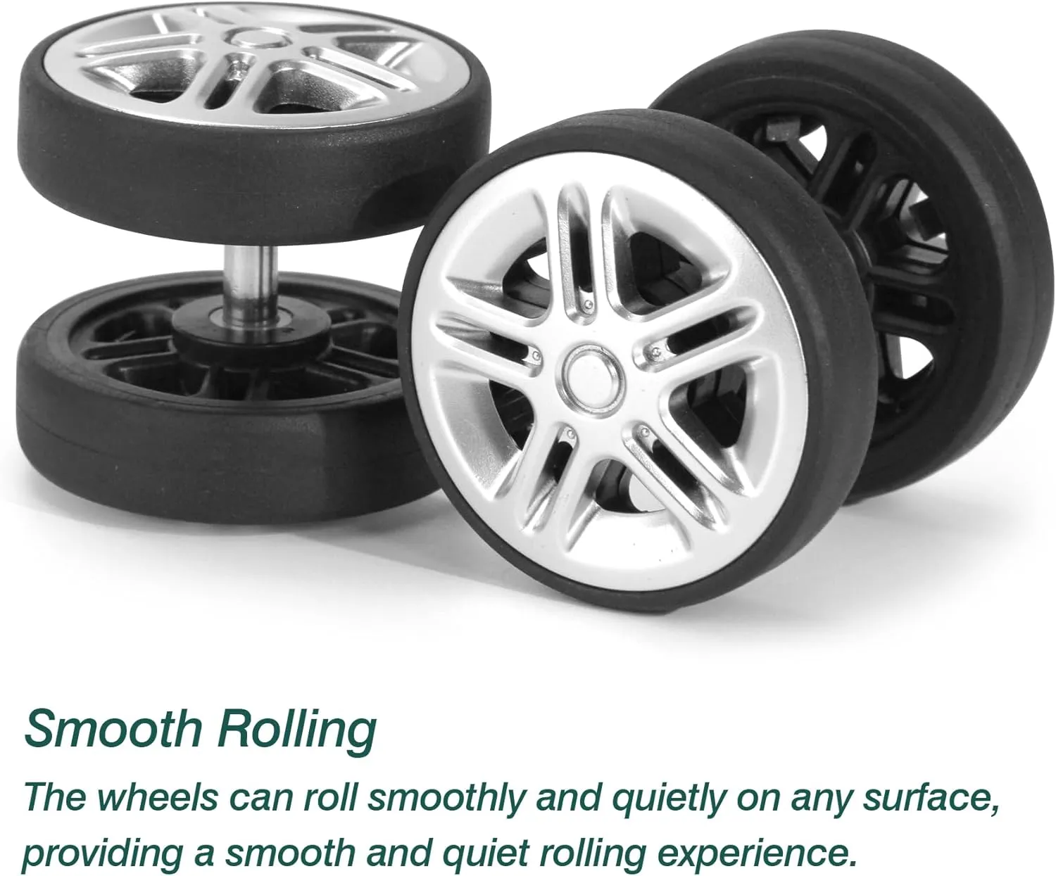 Luggage Wheels Replacement OD 50mm, 8 Pcs Suitcase Replacement Double-Row Wheels, Wear Resistant Rubber Repair Swivel Casters for Travel, Silver
