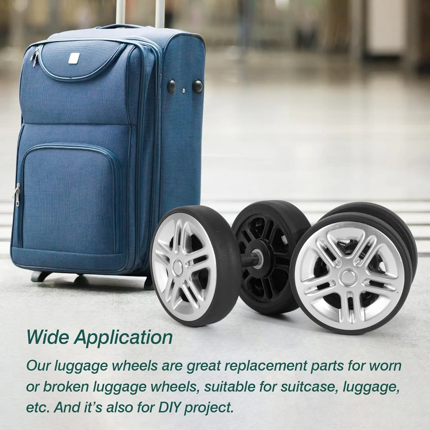 Luggage Wheels Replacement OD 50mm, 8 Pcs Suitcase Replacement Double-Row Wheels, Wear Resistant Rubber Repair Swivel Casters for Travel, Silver