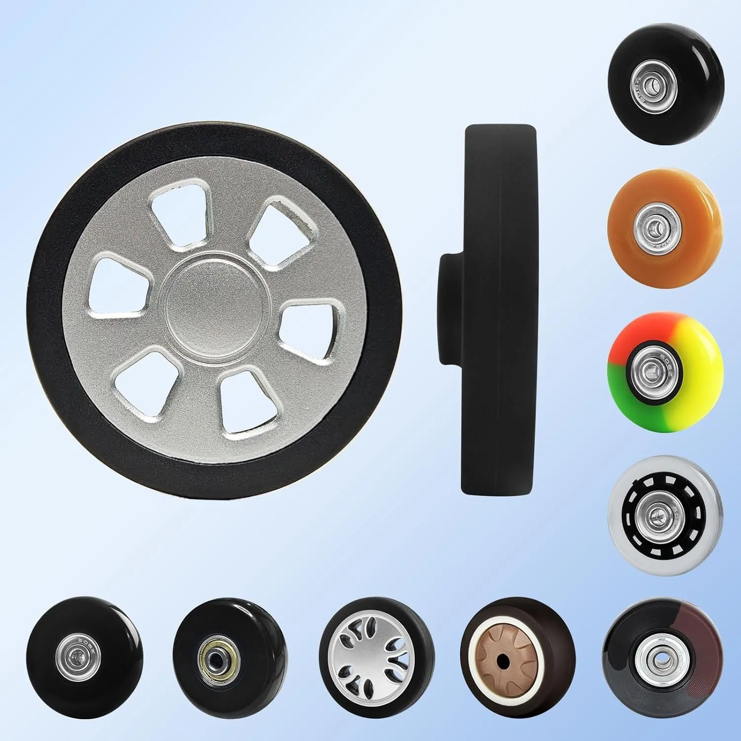 Luggage Wheels Replacement Set 8PCS Dia 2.2inch TPU Rubber Wheel Thick 12mm Smooth Silent Roller Fit 6mm&8mm Shaft Slot Full Set Repair Tool for 20-24in Suitcase Trolley Bag Drawbar Travel Box