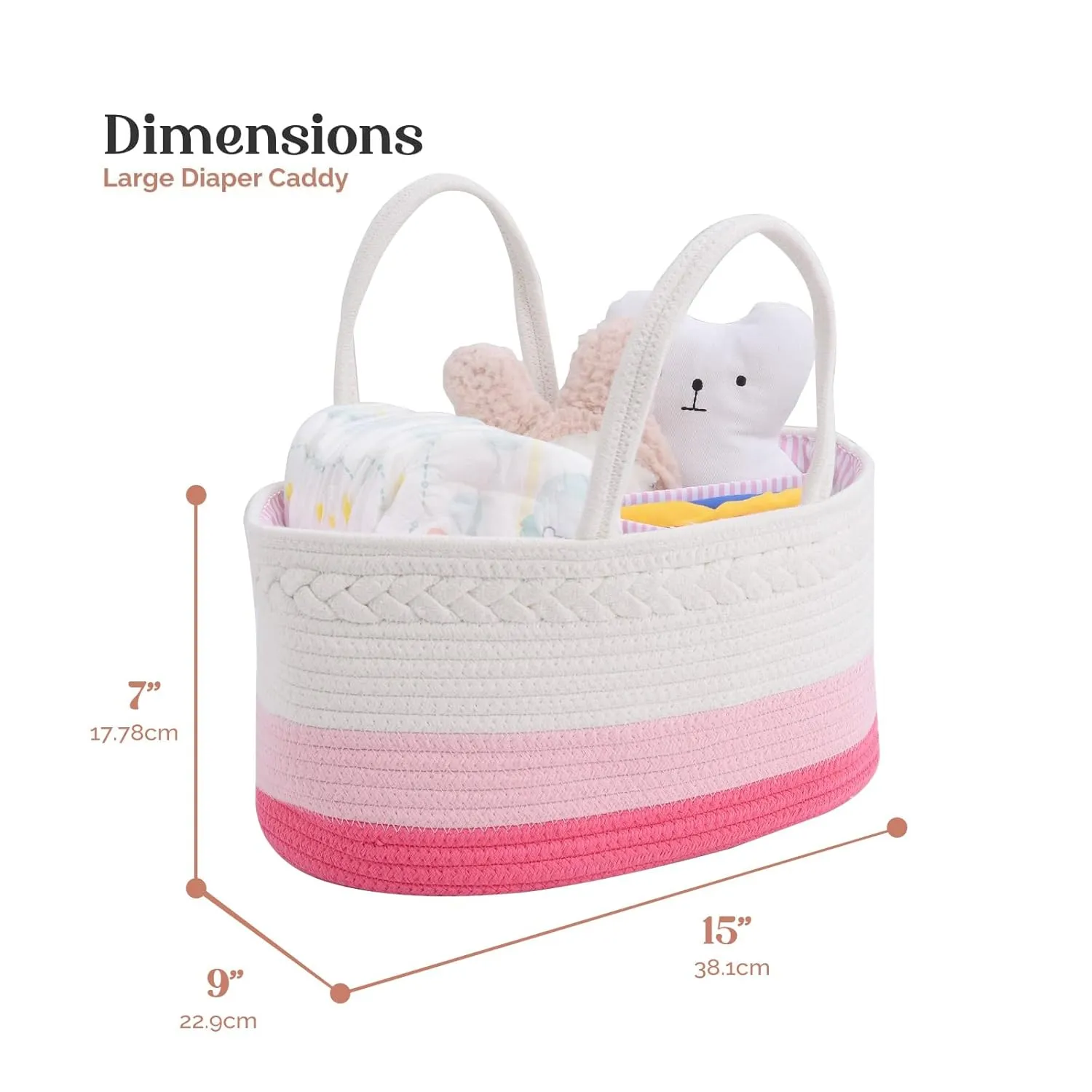 luxury little Diaper Caddy Organizer, Large Cotton Rope Nursery Basket, Changing Table Organizer for Baby Diaper Storage, Portable Car Organizer with Removable Divider, Baby Shower Gifts - Pink