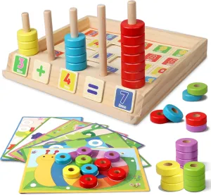 Lydaz Montessori Math Toys for Toddler, Wooden Math Manipulatives with Counting Number Blocks, Preschool Learning Activities, Educational Math Toy for Kindergarten Kids 3-5, Boy Girl Birthday Gift