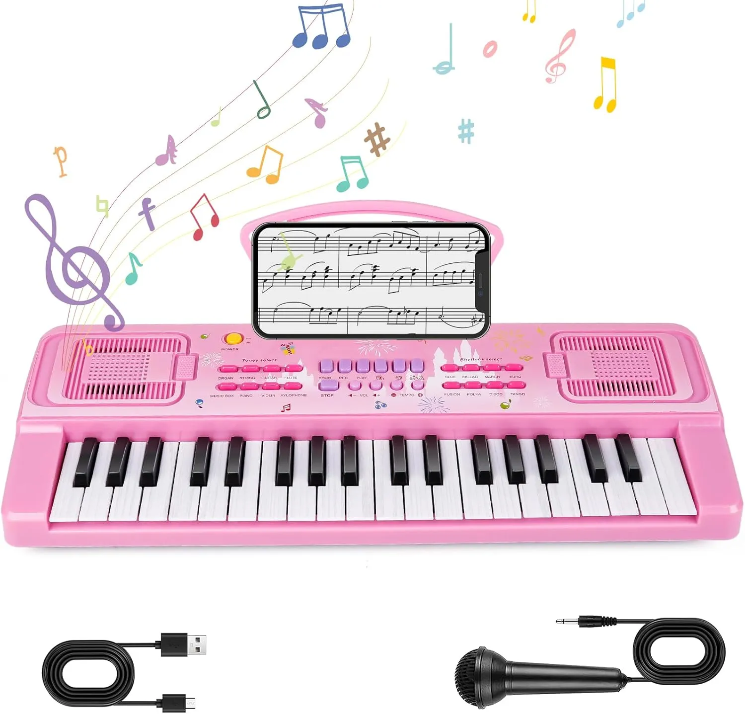 M SANMERSEN Kids Piano Keyboard, 37 Keys Electronic Piano with Music Book Bracket, Musical Toy for Toddlers 1-5 Years Old, Christmas Birthday Gifts for Boys Girls, Pink