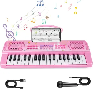 M SANMERSEN Kids Piano Keyboard, 37 Keys Electronic Piano with Music Book Bracket, Musical Toy for Toddlers 1-5 Years Old, Christmas Birthday Gifts for Boys Girls, Pink