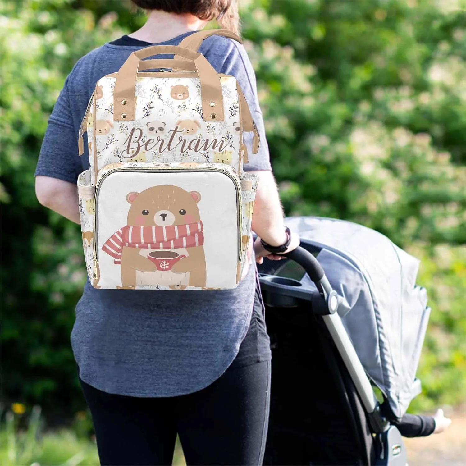 M YESCUSTOM Custom Name Diaper Bag Backpack for Wife Portable Diaper Bags Mothers Day Gifts Personalized Cute Mommy Nursing Daypack for Women Brown Travel Diaper Waterproof Backpack
