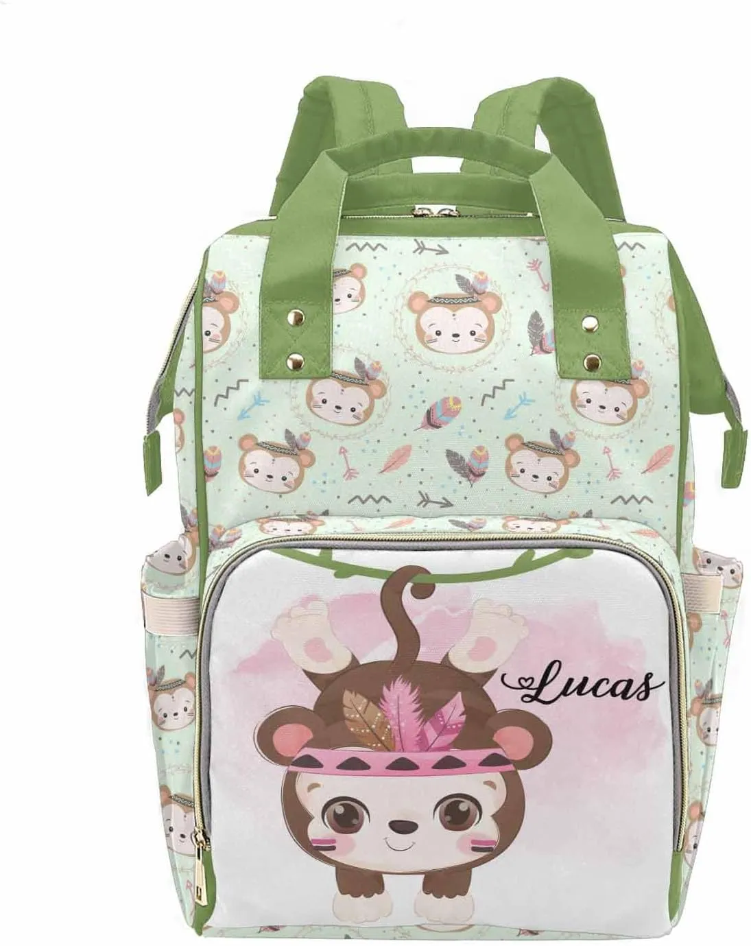 M YESCUSTOM Custom Name Diaper Bag Backpack for Wife Portable Diaper Bags Mothers Day Gifts Personalized Cute Mommy Nursing Daypack for Women Green Travel Diaper Waterproof Backpack