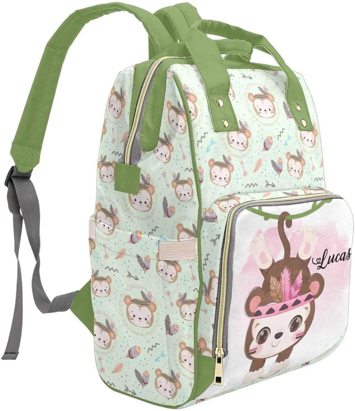 M YESCUSTOM Custom Name Diaper Bag Backpack for Wife Portable Diaper Bags Mothers Day Gifts Personalized Cute Mommy Nursing Daypack for Women Green Travel Diaper Waterproof Backpack