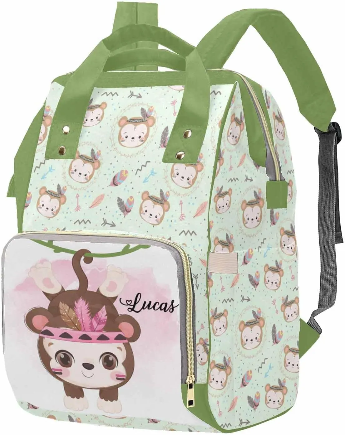M YESCUSTOM Custom Name Diaper Bag Backpack for Wife Portable Diaper Bags Mothers Day Gifts Personalized Cute Mommy Nursing Daypack for Women Green Travel Diaper Waterproof Backpack