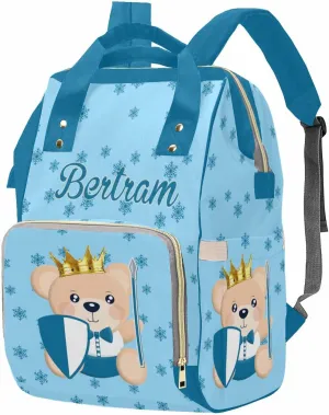 M YESCUSTOM Customized Prince Bear Diaper Bag, Personalized Blue Snowflake Cute Mommy Daypack with Name, Nylon Waterproof Backpack for Travel, Lovely Custom Gift for Women