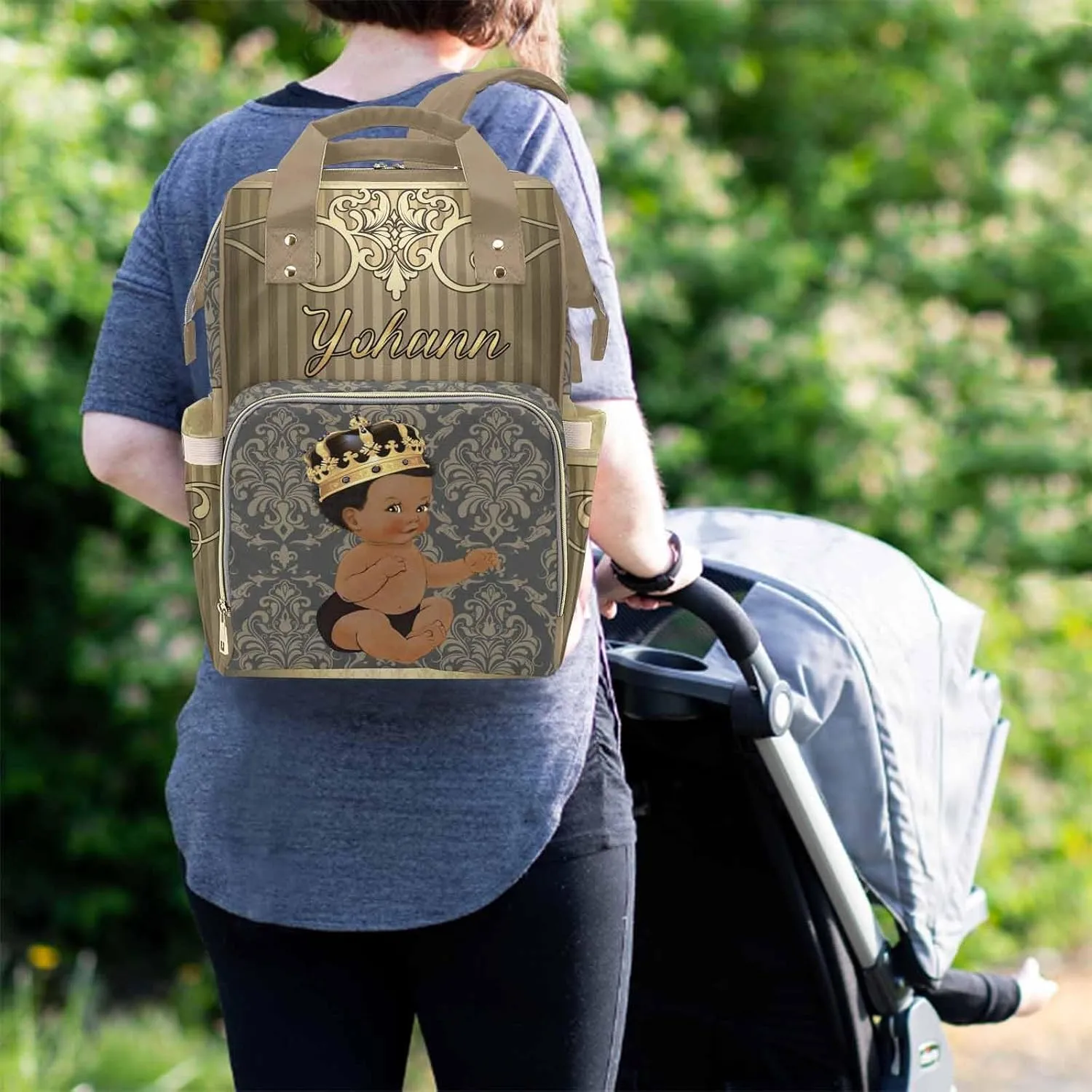 M YESCUSTOM Personalized Baby Diaper Bag - Vintage Custom Golden Crown Prince Backpack With Name, Waterproof, Large Capacity for Nursing and Nappy - Mommy Bag Gift for Mom