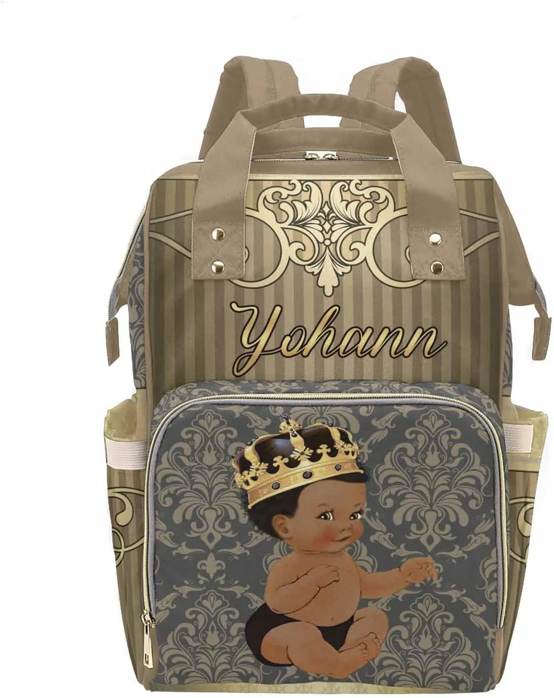 M YESCUSTOM Personalized Baby Diaper Bag - Vintage Custom Golden Crown Prince Backpack With Name, Waterproof, Large Capacity for Nursing and Nappy - Mommy Bag Gift for Mom