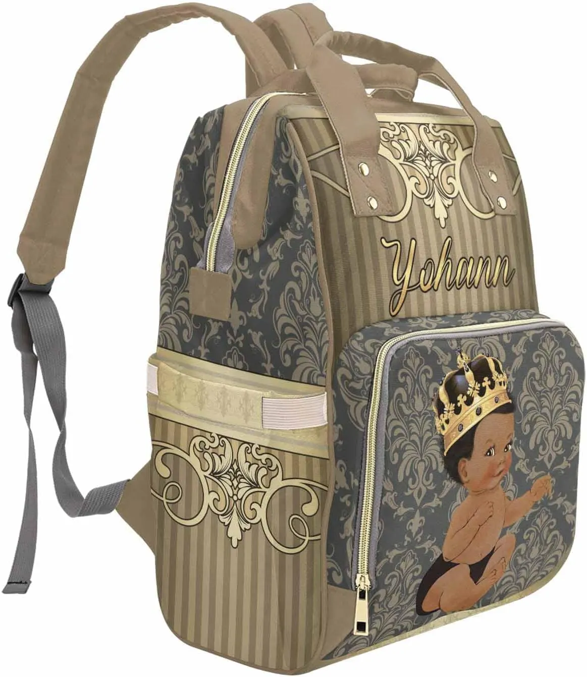 M YESCUSTOM Personalized Baby Diaper Bag - Vintage Custom Golden Crown Prince Backpack With Name, Waterproof, Large Capacity for Nursing and Nappy - Mommy Bag Gift for Mom