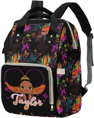 M YESCUSTOM Personalized Name Diaper Bag Custom Colorful Butterfly and Black Women Mommy Nursing Bag for Women/Men Customized Large Capacity for Travel Mother's Day Gift