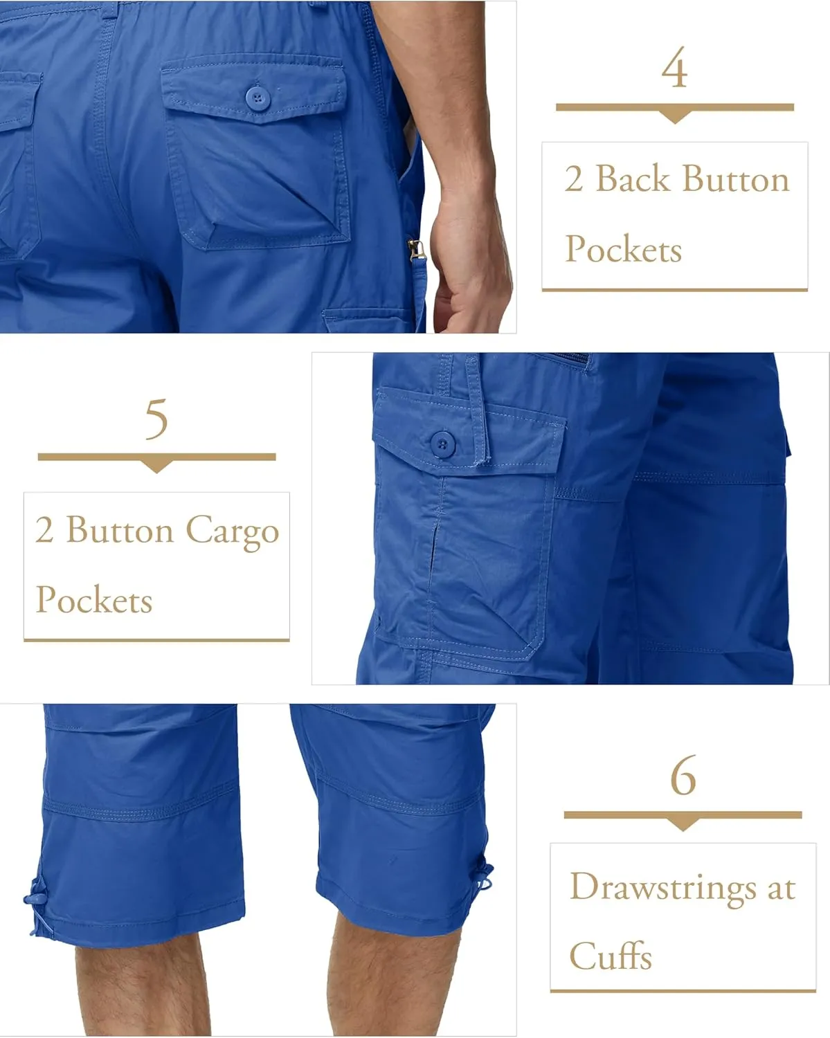 MAGCOMSEN Men's Below Knee Long Shorts Cotton Work 3/4 Cargo Capris 7 Pockets Twill Military Summer Shorts