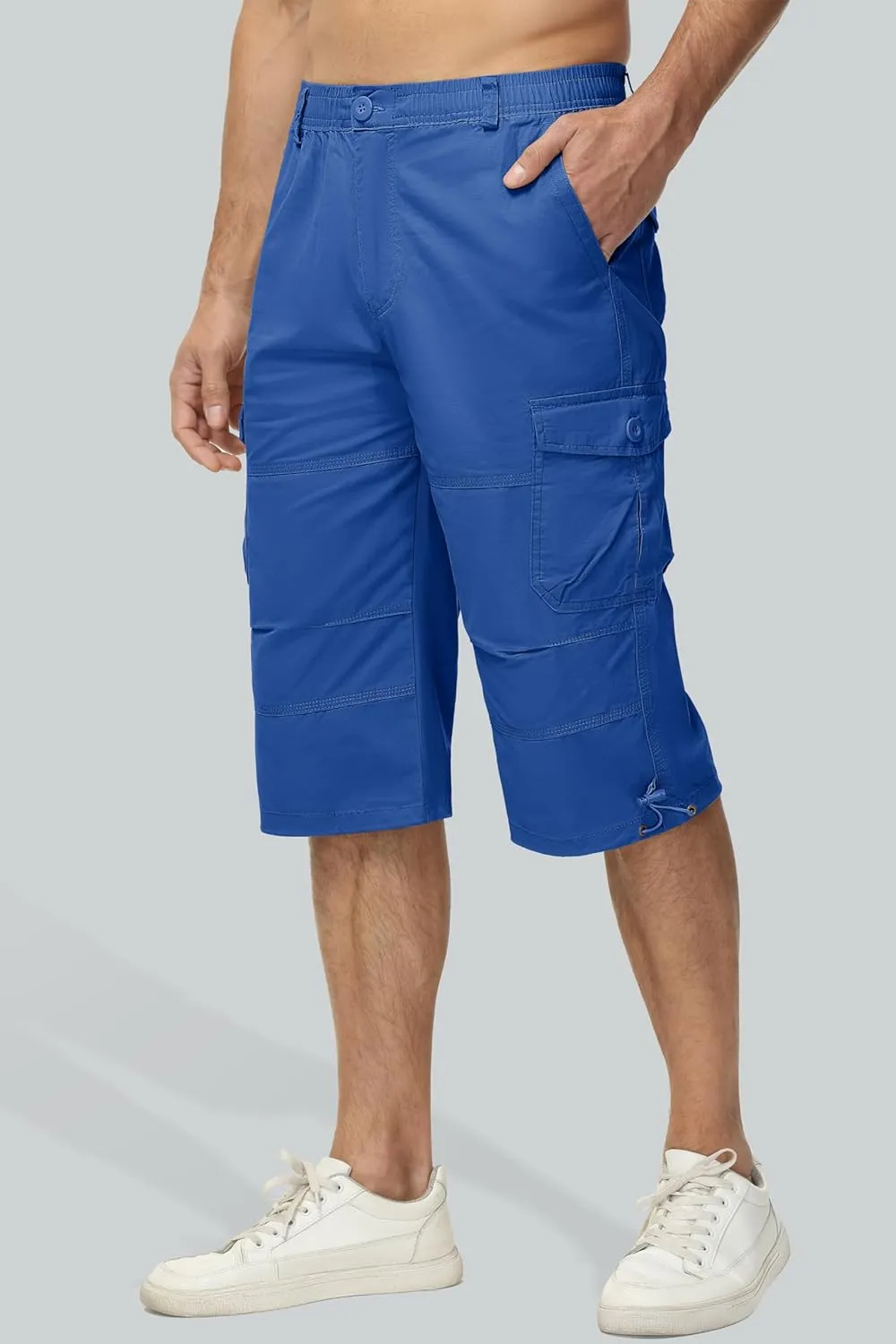 MAGCOMSEN Men's Below Knee Long Shorts Cotton Work 3/4 Cargo Capris 7 Pockets Twill Military Summer Shorts