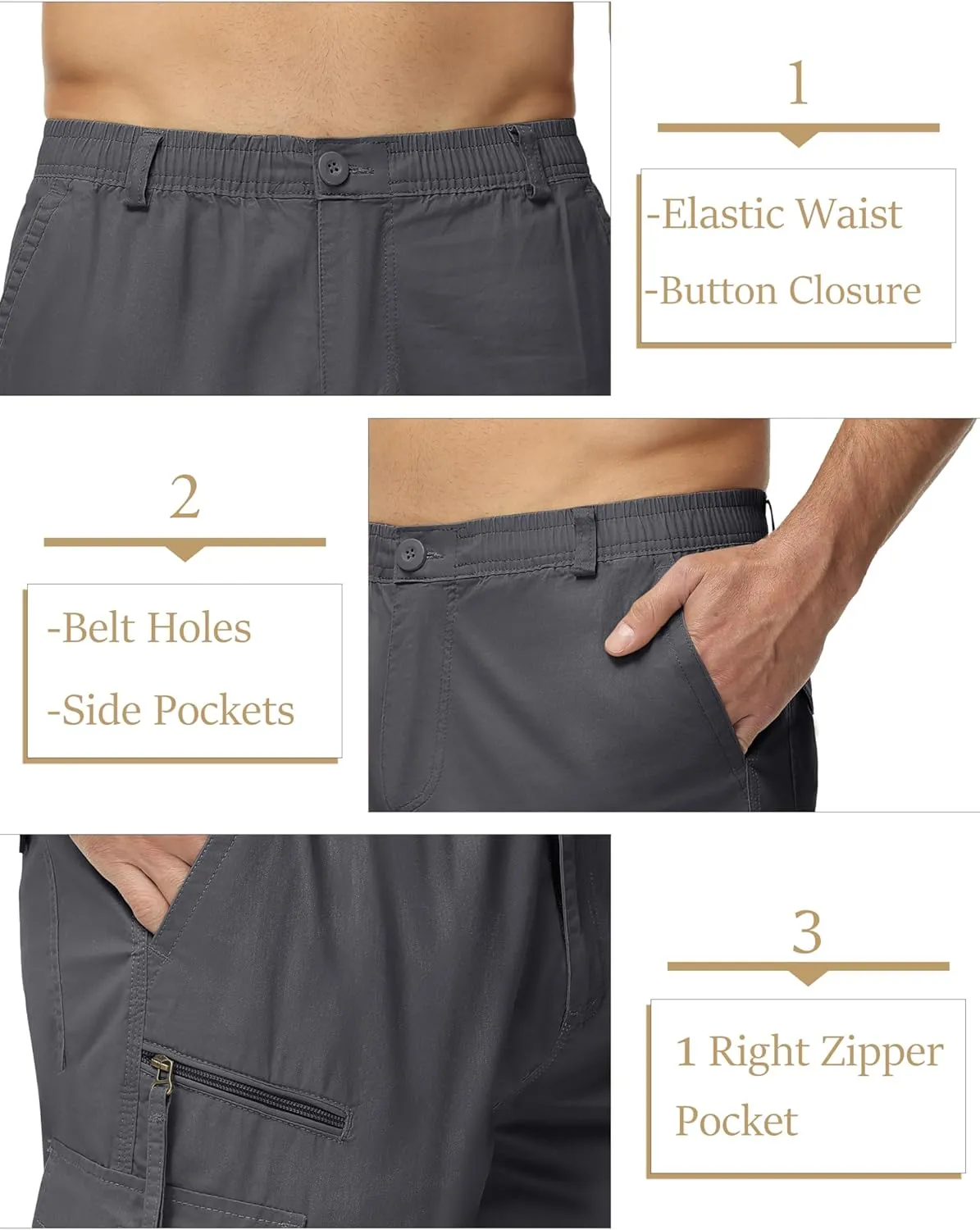 MAGCOMSEN Mens Cargo Shorts Long Capri Elastic Below The Knee 3/4 Cotton Casual Summer Shorts with Pockets