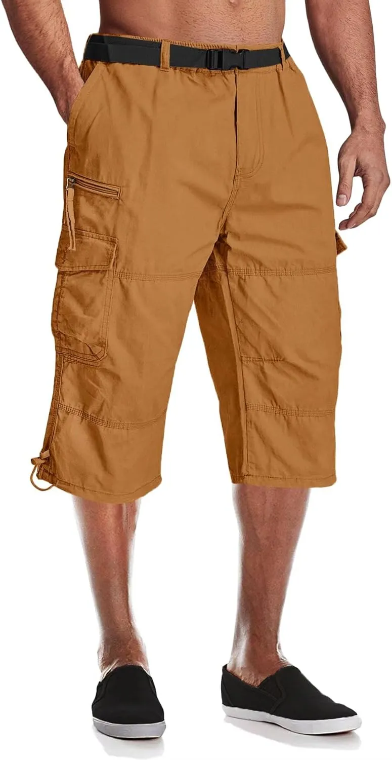 MAGCOMSEN Mens Cargo Shorts Long Capri Elastic Below The Knee 3/4 Cotton Casual Summer Shorts with Pockets