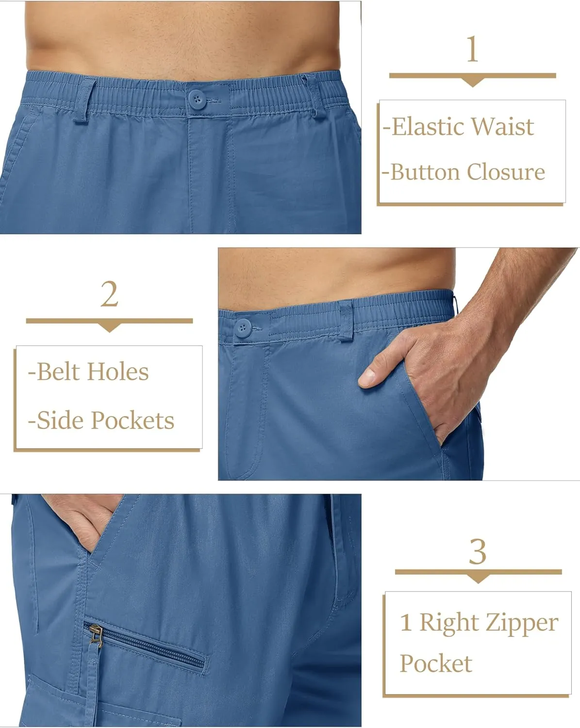 MAGCOMSEN Mens Cargo Shorts Long Capri Elastic Below The Knee 3/4 Cotton Casual Summer Shorts with Pockets
