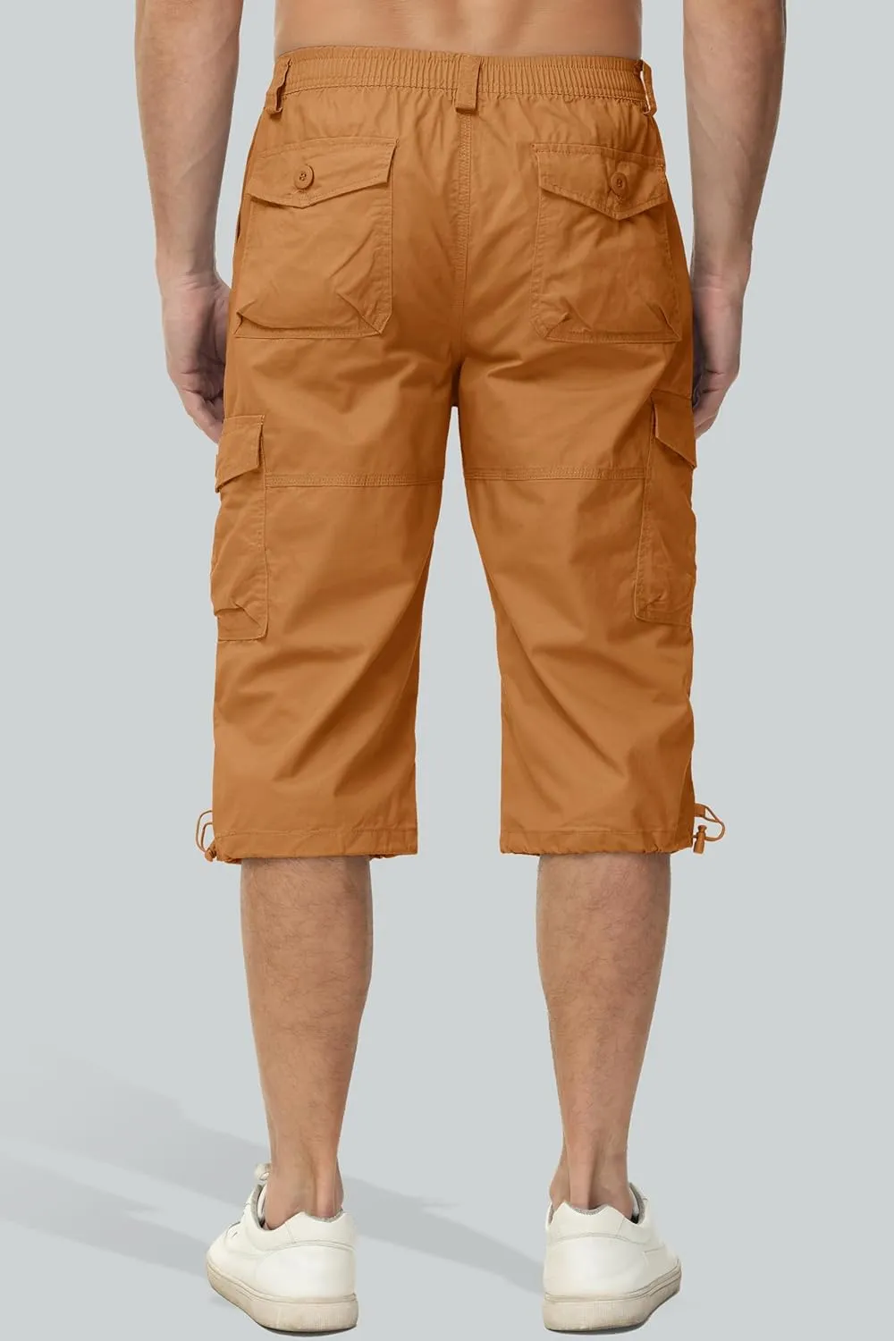 MAGCOMSEN Mens Cargo Shorts Long Capri Elastic Below The Knee 3/4 Cotton Casual Summer Shorts with Pockets