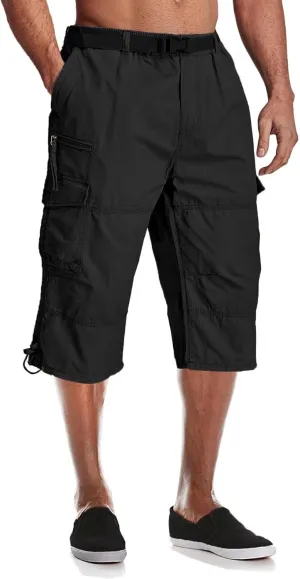MAGCOMSEN Mens Cargo Shorts Long Capri Elastic Below The Knee 3/4 Cotton Casual Summer Shorts with Pockets