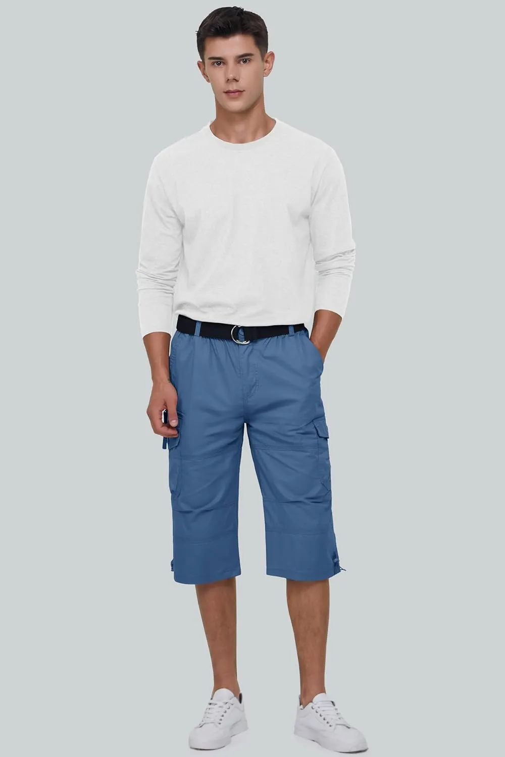 MAGCOMSEN Mens Cargo Shorts Long Capri Elastic Below The Knee 3/4 Cotton Casual Summer Shorts with Pockets