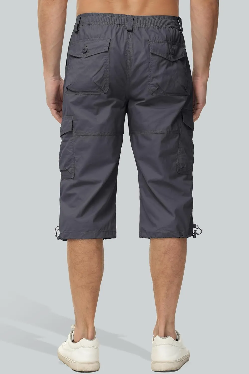 MAGCOMSEN Mens Cargo Shorts Long Capri Elastic Below The Knee 3/4 Cotton Casual Summer Shorts with Pockets