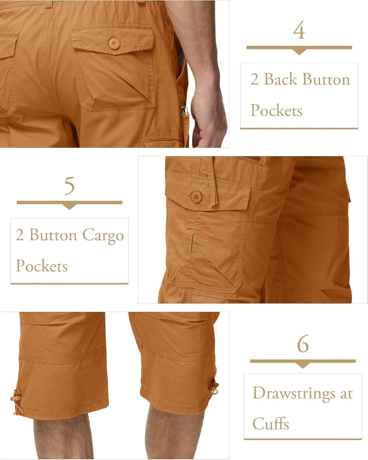 MAGCOMSEN Mens Cargo Shorts Long Capri Elastic Below The Knee 3/4 Cotton Casual Summer Shorts with Pockets