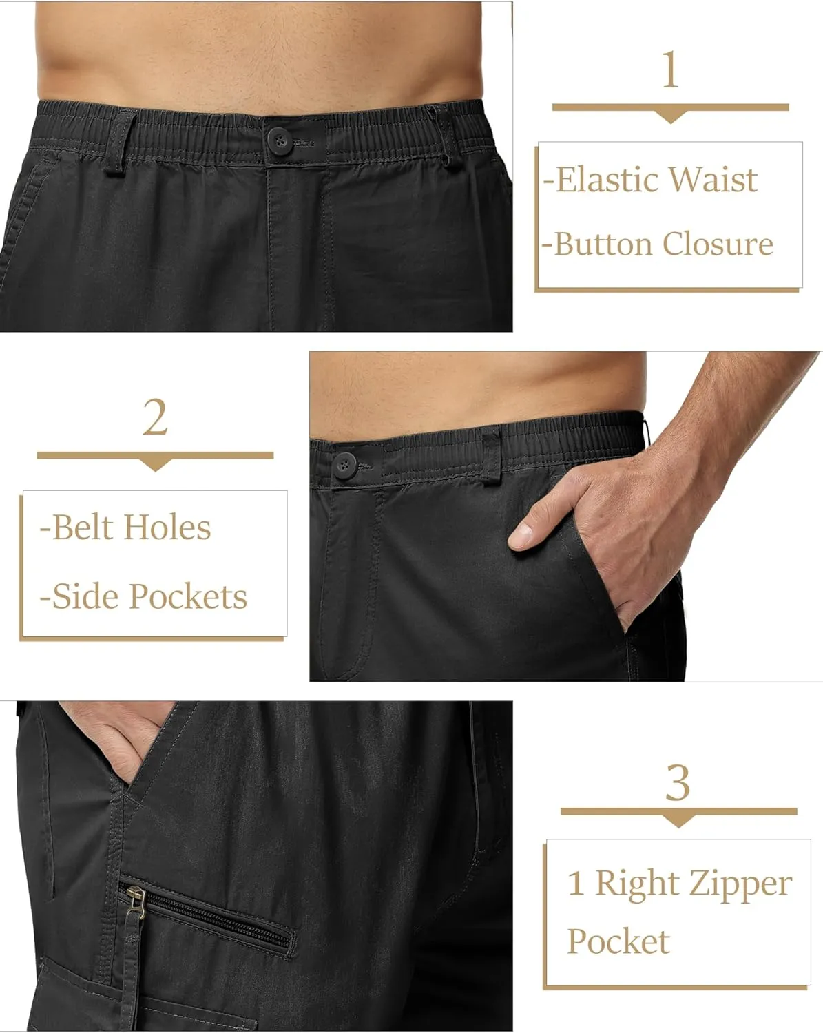 MAGCOMSEN Mens Cargo Shorts Long Capri Elastic Below The Knee 3/4 Cotton Casual Summer Shorts with Pockets