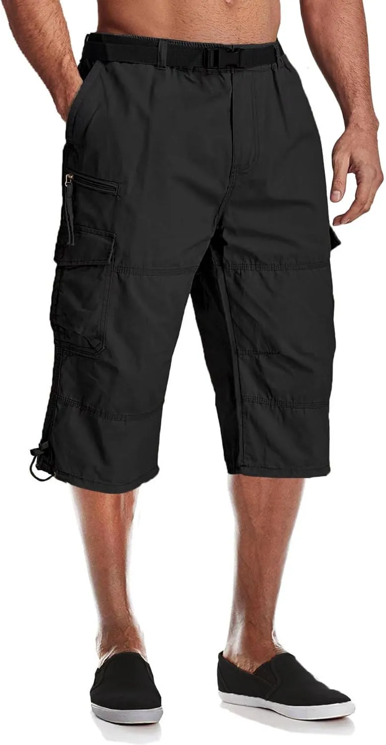 MAGCOMSEN Mens Cargo Shorts Long Capri Elastic Below The Knee 3/4 Cotton Casual Summer Shorts with Pockets