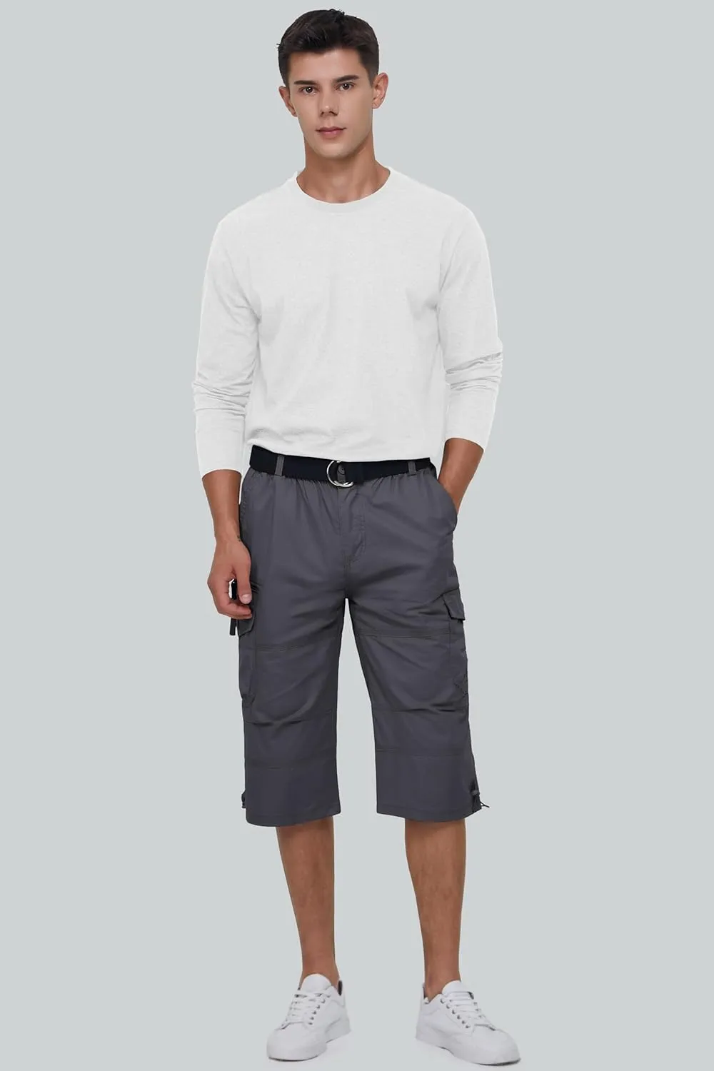 MAGCOMSEN Mens Cargo Shorts Long Capri Elastic Below The Knee 3/4 Cotton Casual Summer Shorts with Pockets