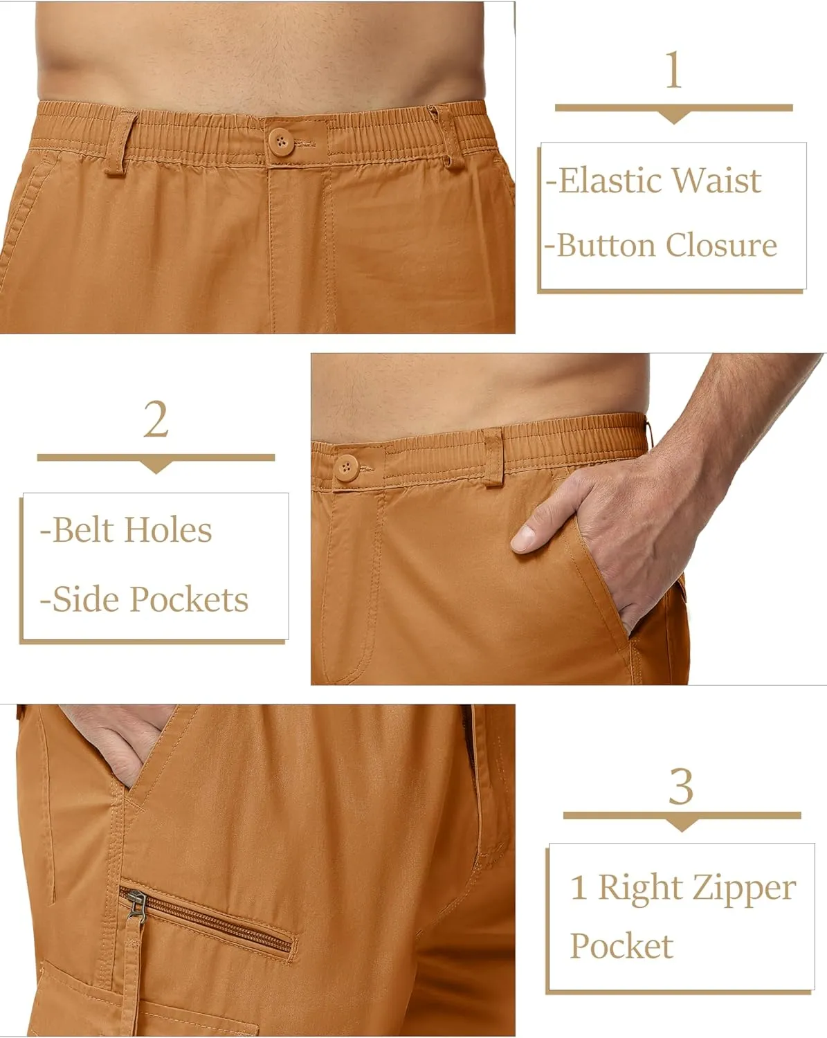 MAGCOMSEN Mens Cargo Shorts Long Capri Elastic Below The Knee 3/4 Cotton Casual Summer Shorts with Pockets