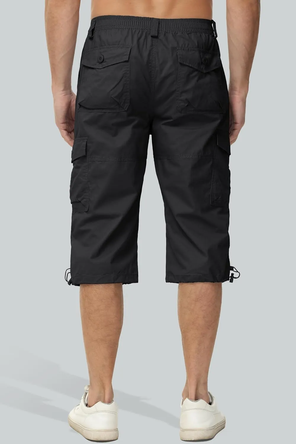 MAGCOMSEN Mens Cargo Shorts Long Capri Elastic Below The Knee 3/4 Cotton Casual Summer Shorts with Pockets