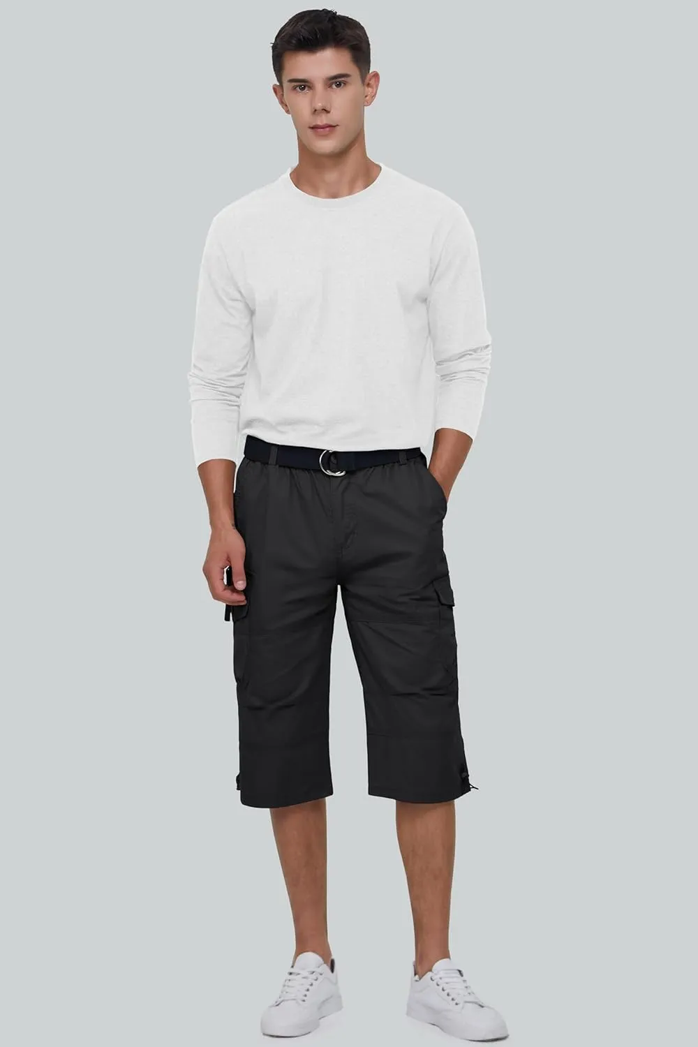 MAGCOMSEN Mens Cargo Shorts Long Capri Elastic Below The Knee 3/4 Cotton Casual Summer Shorts with Pockets