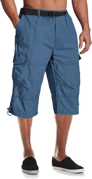 MAGCOMSEN Mens Cargo Shorts Long Capri Elastic Below The Knee 3/4 Cotton Casual Summer Shorts with Pockets