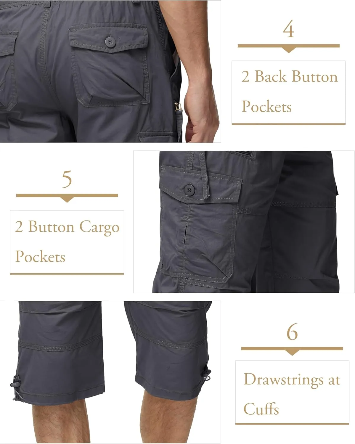 MAGCOMSEN Mens Cargo Shorts Long Capri Elastic Below The Knee 3/4 Cotton Casual Summer Shorts with Pockets