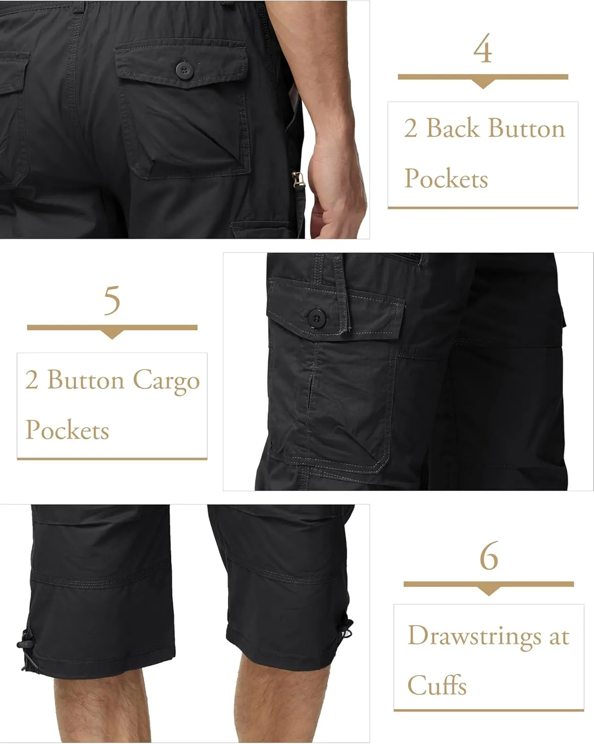 MAGCOMSEN Mens Cargo Shorts Long Capri Elastic Below The Knee 3/4 Cotton Casual Summer Shorts with Pockets